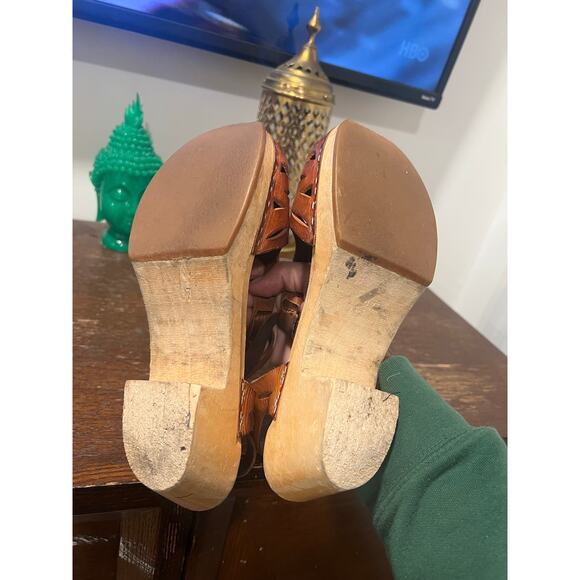 Swedish Hasbeens Lacey Clog Sandals Tan Brown 7 Boho Cottagecore - Picture 6 of 10